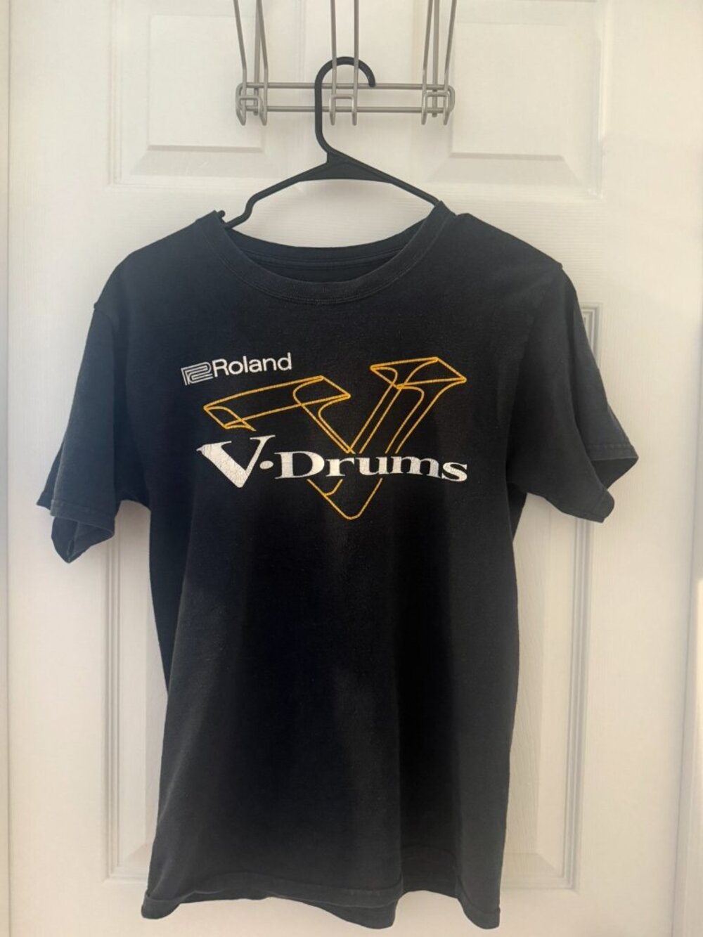 Vintage Roland V Drums Black and Orange Shirt, Small